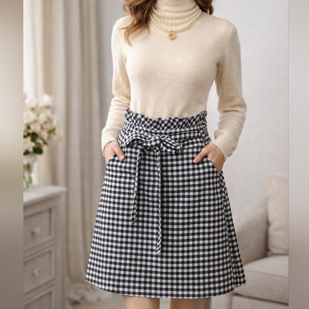 ✨Brand New Dalia Gingham Paperbag Waist Skirt with Bow – Size US 2 / EU 32 ✨